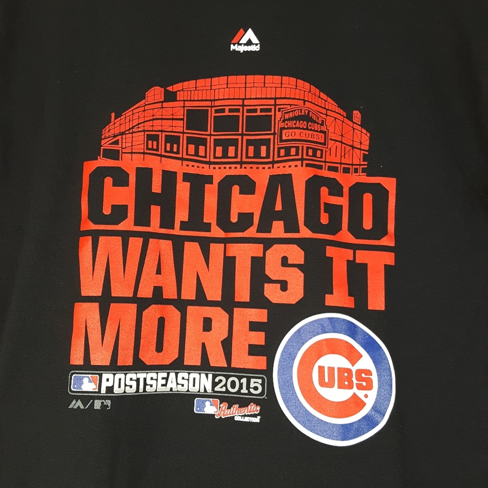Majestic Chicago Cubs Post-Season 2015 Short Sleeve Black Size Large T-shirt - Picture 3 of 11